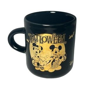 Disney Parks Halloween Small Mug MICKEY MINNIE MOUSE Black Gold MINI 2.5"
